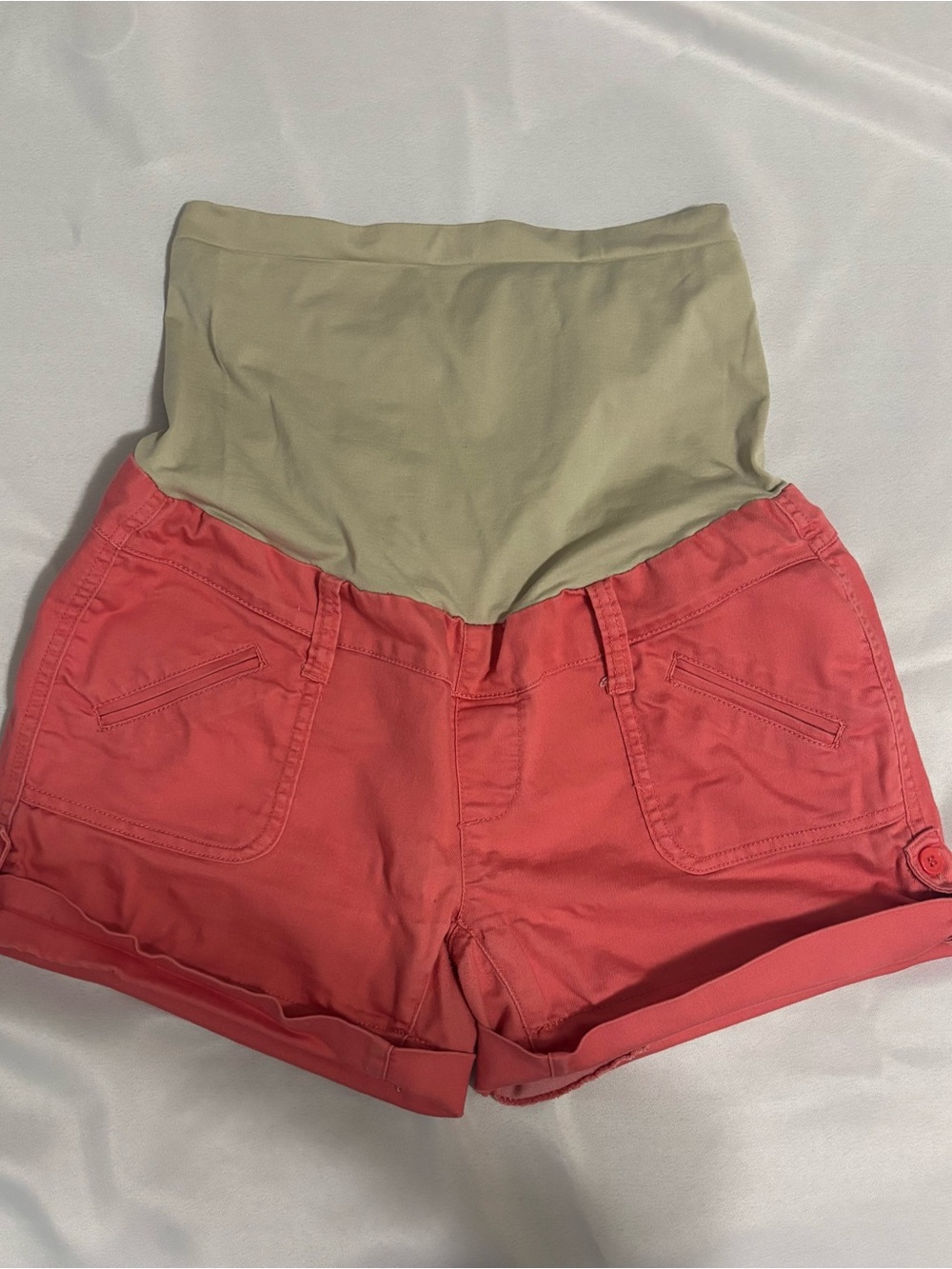 Bella Vita Maternity Coral Shorts Large Over Belly Stretch Roll